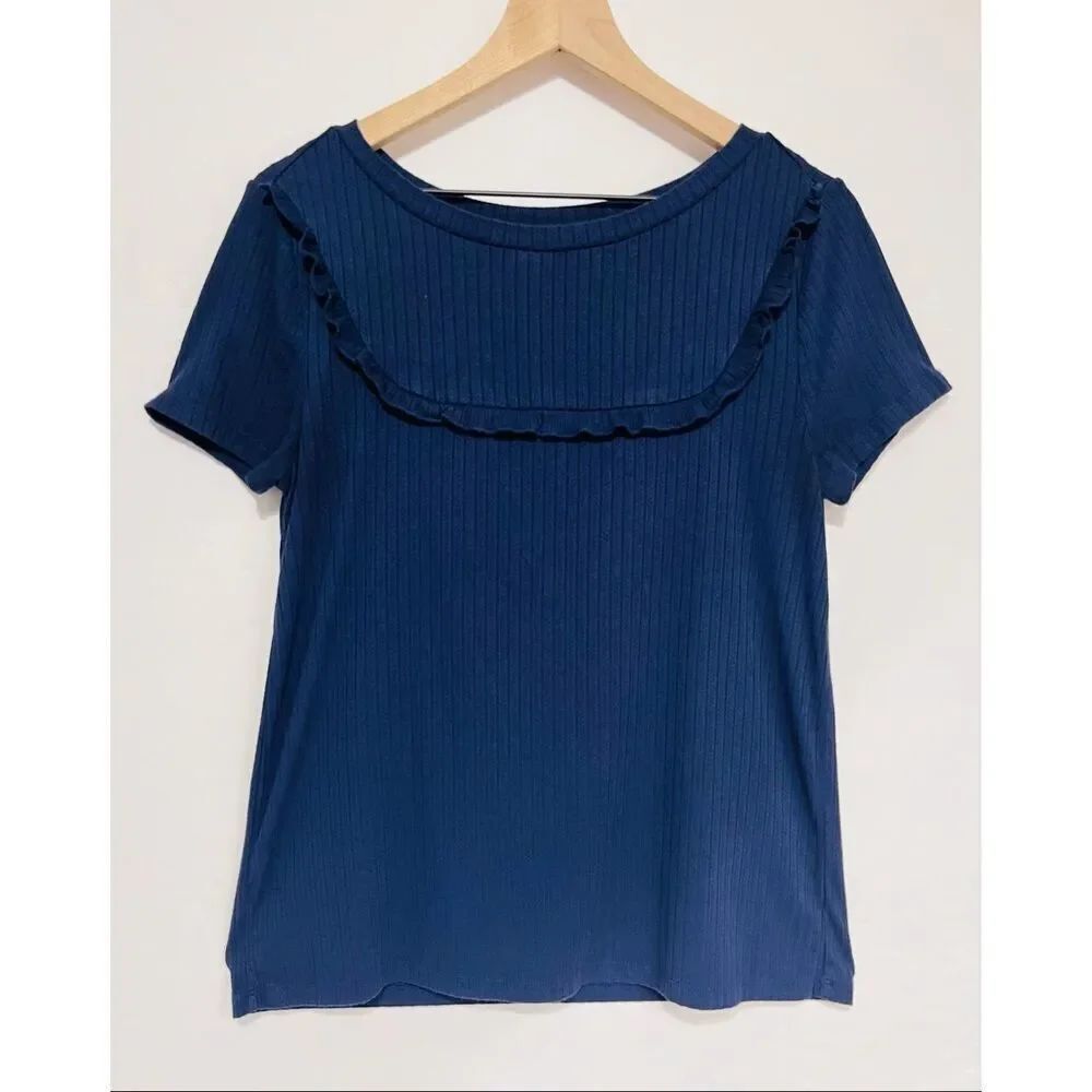 Loft Outlet Petite Blue Ribbed Tee Size LP